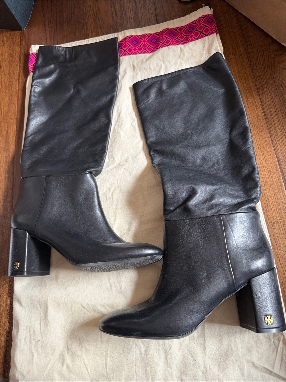 Tory Burch Black Leather sole Knee-High Block Heel Boots